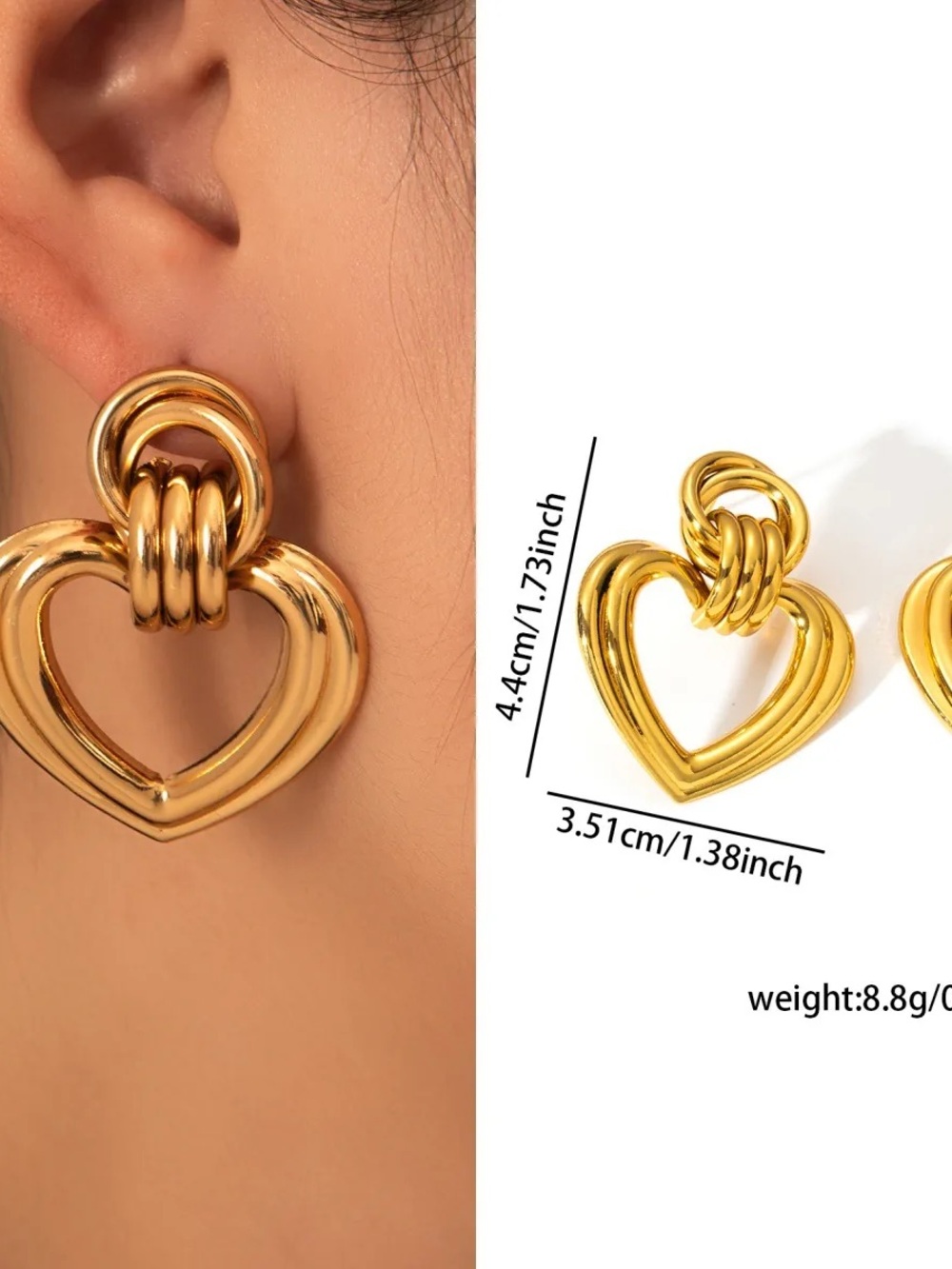 Gold Heart Knot Drop Earrings for Women